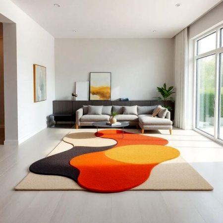 Handcrafted Warm Color Block Abstract Living Room Rug